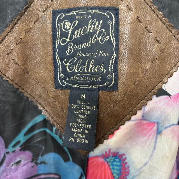 Vintage Lucky Brand Womens Distressed Brown Real  Leather Moto Jacket Medium - Picture 7 of 14